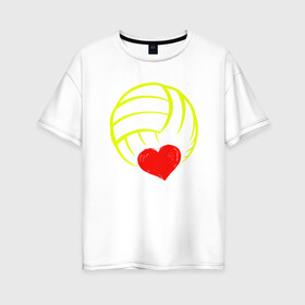 Женская футболка хлопок Oversize с принтом Volleyball Heart в Новосибирске, 100% хлопок | свободный крой, круглый ворот, спущенный рукав, длина до линии бедер
 | ball | beach | game | heart | love | sport | volley | volleyball | волейбол | волейболист | волейболистка | гол | игра | игрок | мяч | площадка | пляж | пляжный | победа | сердце | сетка | спорт | тренер | чемпион