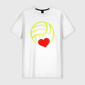 Мужская футболка хлопок Slim с принтом Volleyball Heart в Новосибирске, 92% хлопок, 8% лайкра | приталенный силуэт, круглый вырез ворота, длина до линии бедра, короткий рукав | Тематика изображения на принте: ball | beach | game | heart | love | sport | volley | volleyball | волейбол | волейболист | волейболистка | гол | игра | игрок | мяч | площадка | пляж | пляжный | победа | сердце | сетка | спорт | тренер | чемпион