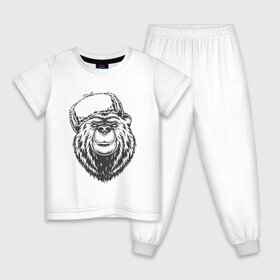 Детская пижама хлопок с принтом Потапыч в Новосибирске, 100% хлопок |  брюки и футболка прямого кроя, без карманов, на брюках мягкая резинка на поясе и по низу штанин
 | Тематика изображения на принте: bear | звери | иллюстрация | медведь | потапыч | шапка