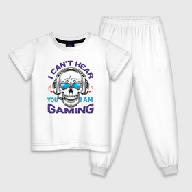 Детская пижама хлопок с принтом I Cant Hear Gaming в Новосибирске, 100% хлопок |  брюки и футболка прямого кроя, без карманов, на брюках мягкая резинка на поясе и по низу штанин
 | gamers | gaming | skull | иллюстрация | наушники