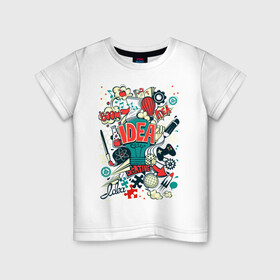 Детская футболка хлопок с принтом КРЕАТИВНЫЕ ИДЕИ в Новосибирске, 100% хлопок | круглый вырез горловины, полуприлегающий силуэт, длина до линии бедер | creative | game | idea | igagine | work | воображение | игры | идея | креатив | работа | решение | творчество | ум