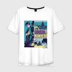 Мужская футболка хлопок Oversize с принтом Vaporwave Anime Riding Nowhere в Новосибирске, 100% хлопок | свободный крой, круглый ворот, “спинка” длиннее передней части | anime fan | art | biker | japan | japanese | manga character | tokyo | анимация | анимешник | арт | байкер | комикс | комиксы | манга | отрисовка | паровая волна | пародия | персонаж аниме | поездка в никуда