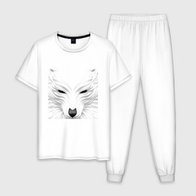 Мужская пижама хлопок с принтом Мордочка в Новосибирске, 100% хлопок | брюки и футболка прямого кроя, без карманов, на брюках мягкая резинка на поясе и по низу штанин
 | белый волк | волк | дух зверя | зверь | лиса | мордочка зверя