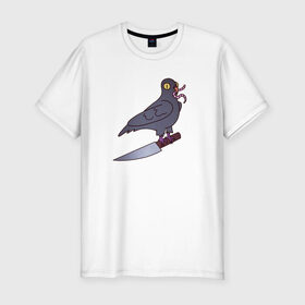 Мужская футболка хлопок Slim с принтом Опасный голубь в Новосибирске, 92% хлопок, 8% лайкра | приталенный силуэт, круглый вырез ворота, длина до линии бедра, короткий рукав | голубь | крылья | нож | перья | полёт | птица | червяк