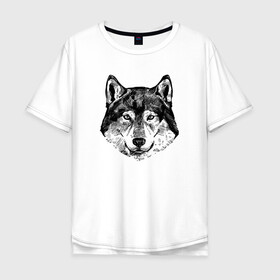 Мужская футболка хлопок Oversize с принтом Голова волка в Новосибирске, 100% хлопок | свободный крой, круглый ворот, “спинка” длиннее передней части | lone | predator | wolf | волк | волки | голова | животное | хищник