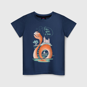 Детская футболка хлопок с принтом Сказочный морской змей в Новосибирске, 100% хлопок | круглый вырез горловины, полуприлегающий силуэт, длина до линии бедер | змей | змея | морской змей. несси | сказка | сказочный | фэнтази
