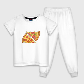 Детская пижама хлопок с принтом Два кусочка пиццы  в Новосибирске, 100% хлопок |  брюки и футболка прямого кроя, без карманов, на брюках мягкая резинка на поясе и по низу штанин
 | chees | cheesy | fast food | fastfood | food | love | margarita | pepperoni | pizza | pizza lover | pizza margherita | slice | two pizza slices | базилик | колбаса | колбаска | люблю пиццу | любовь | маргарита | овощи | пепперони | помидоры | сыр | тянущи