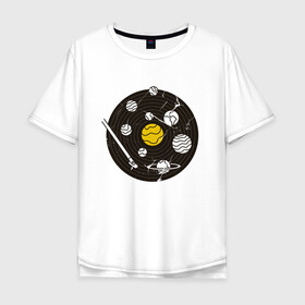 Мужская футболка хлопок Oversize с принтом Виниловая пластинка Vynil в Новосибирске, 100% хлопок | свободный крой, круглый ворот, “спинка” длиннее передней части | Тематика изображения на принте: crack | cracks | disk | earth | jupiter | music | planet | planets | saturn | solar system | space | sun | vintage | vinyl | vynil | виниловый проигрыватель | винтаж | диск | дорожка | земля | игла | музыка | планеты | сатурн | солнечная система | солнце 