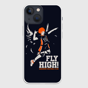 Чехол для iPhone 13 mini с принтом fly high Шоё Хината Haikyuu в Новосибирске,  |  | 10 номер | anime | haikyu | haikyuu | hinata shoyo | karasuno | manga | аниме | волейбол | волейбольный клуб | иероглифы | карасуно | лети высоко | лого | манга | надпись | прыжок | старшая школа | хаику | хаикую