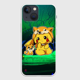 Чехол для iPhone 13 mini с принтом Пикачу и корги в Новосибирске,  |  | Тематика изображения на принте: anime | picachu | pikachu | аниме | милый | пика | пикачу | покебол | покемон