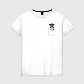 Женская футболка хлопок с принтом PocketPuppy#2 в Новосибирске, 100% хлопок | прямой крой, круглый вырез горловины, длина до линии бедер, слегка спущенное плечо | cute | dog | puppy | карман | милый | мопс | собака | щенок
