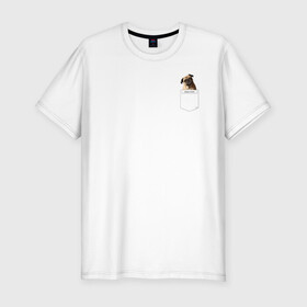 Мужская футболка хлопок Slim с принтом PocketPuppy#3 в Новосибирске, 92% хлопок, 8% лайкра | приталенный силуэт, круглый вырез ворота, длина до линии бедра, короткий рукав | cute | dog | puppy | карман | милый | мопс | собака | щенок