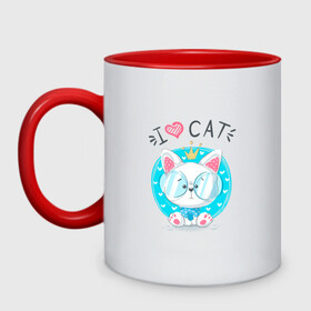 Кружка двухцветная с принтом Я люблю кота в Новосибирске, керамика | объем — 330 мл, диаметр — 80 мм. Цветная ручка и кайма сверху, в некоторых цветах — вся внутренняя часть | cat | kawaii | kitten | kitty | блатной | кот | котенок | котик | кошачьи | кошка | милый