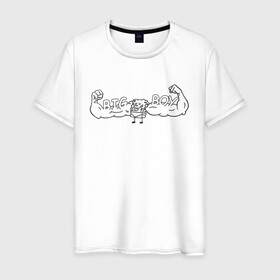 Мужская футболка хлопок с принтом BIG BOY в Новосибирске, 100% хлопок | прямой крой, круглый вырез горловины, длина до линии бедер, слегка спущенное плечо. | Тематика изображения на принте: большой мальчик | губка боб | качек | мышцы | спанч боб