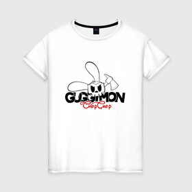Женская футболка хлопок с принтом Guggimon Rabbit в Новосибирске, 100% хлопок | прямой крой, круглый вырез горловины, длина до линии бедер, слегка спущенное плечо | guggimon | superplastic | иллюстрация | кролик | логотип