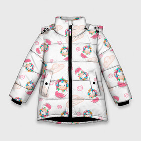 Зимняя куртка для девочек 3D с принтом Радужные Единороги в Новосибирске, ткань верха — 100% полиэстер; подклад — 100% полиэстер, утеплитель — 100% полиэстер. | длина ниже бедра, удлиненная спинка, воротник стойка и отстегивающийся капюшон. Есть боковые карманы с листочкой на кнопках, утяжки по низу изделия и внутренний карман на молнии. 

Предусмотрены светоотражающий принт на спинке, радужный светоотражающий элемент на пуллере молнии и на резинке для утяжки. | kawaii | unikorn | единорог | единорожка | конь | радуга | рог | цветной
