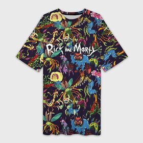 Платье-футболка 3D с принтом Monsters Rick and Morty Logo в Новосибирске,  |  | Тематика изображения на принте: cn_2953927_019175 | morty | rick | rick and morty | rick and morty 5 season | shtatrm | морти | приключения рика и морти | рик | рик и морти | рик и морти 5 сезон