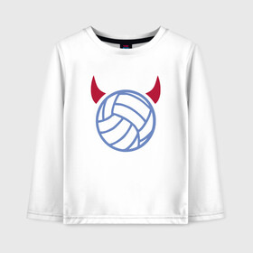 Детский лонгслив хлопок с принтом Volleyball Devil в Новосибирске, 100% хлопок | круглый вырез горловины, полуприлегающий силуэт, длина до линии бедер | ball | beach | game | sport | volley | volleyball | волейбол | волейболист | волейболистка | гол | игра | игрок | мяч | площадка | пляж | пляжный | победа | сетка | спорт | тренер | чемпион