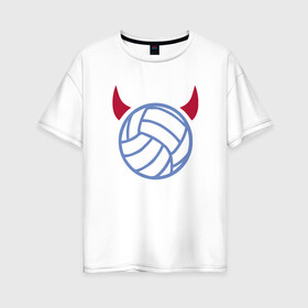 Женская футболка хлопок Oversize с принтом Volleyball Devil в Новосибирске, 100% хлопок | свободный крой, круглый ворот, спущенный рукав, длина до линии бедер
 | ball | beach | game | sport | volley | volleyball | волейбол | волейболист | волейболистка | гол | игра | игрок | мяч | площадка | пляж | пляжный | победа | сетка | спорт | тренер | чемпион