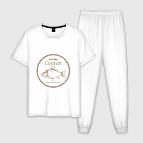 Мужская пижама хлопок с принтом Большая рыбалка в Новосибирске, 100% хлопок | брюки и футболка прямого кроя, без карманов, на брюках мягкая резинка на поясе и по низу штанин
 | Тематика изображения на принте: рыба | рыбалка | соревнование