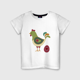 Детская футболка хлопок с принтом Птица с яйцом и сердцем  в Новосибирске, 100% хлопок | круглый вырез горловины, полуприлегающий силуэт, длина до линии бедер | Тематика изображения на принте: аннотация | животных | картинки | курица | популярные | птица | сердце | яйцо