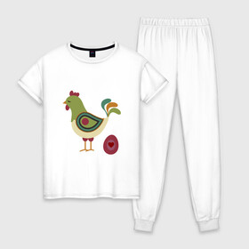 Женская пижама хлопок с принтом Птица с яйцом и сердцем  в Новосибирске, 100% хлопок | брюки и футболка прямого кроя, без карманов, на брюках мягкая резинка на поясе и по низу штанин | аннотация | животных | картинки | курица | популярные | птица | сердце | яйцо