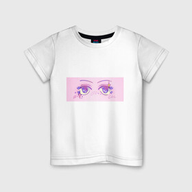 Детская футболка хлопок с принтом Аниме глазки в Новосибирске, 100% хлопок | круглый вырез горловины, полуприлегающий силуэт, длина до линии бедер | kawaii | блестки | макияж | милота | розовый