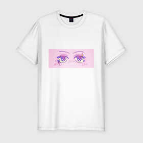 Мужская футболка хлопок Slim с принтом Аниме глазки в Новосибирске, 92% хлопок, 8% лайкра | приталенный силуэт, круглый вырез ворота, длина до линии бедра, короткий рукав | kawaii | блестки | макияж | милота | розовый