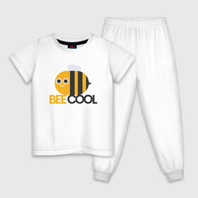 Детская пижама хлопок с принтом Bee Cool в Новосибирске, 100% хлопок |  брюки и футболка прямого кроя, без карманов, на брюках мягкая резинка на поясе и по низу штанин
 | Тематика изображения на принте: cool | арт | иллюстрация | насекомое | пчела
