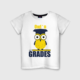 Детская футболка хлопок с принтом Owl Grades в Новосибирске, 100% хлопок | круглый вырез горловины, полуприлегающий силуэт, длина до линии бедер | арт | иллюстрация | карандаш | сова | студент