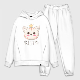 Мужской костюм хлопок OVERSIZE с принтом Котик в короне Kitty в Новосибирске,  |  | cat | kawaii | kitten | kitty | pussycat | кот | котенок | котик | кошачьи | кошка | милый