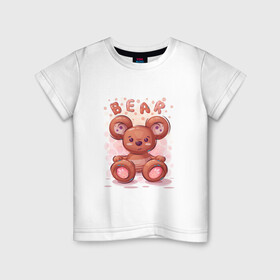 Детская футболка хлопок с принтом Медвежонок Bear в Новосибирске, 100% хлопок | круглый вырез горловины, полуприлегающий силуэт, длина до линии бедер | bear | grizzly | kuma | гриззли | гризли | грозный | крутой | медведь | медвежонок | мишка