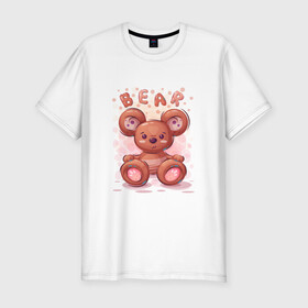 Мужская футболка хлопок Slim с принтом Медвежонок Bear в Новосибирске, 92% хлопок, 8% лайкра | приталенный силуэт, круглый вырез ворота, длина до линии бедра, короткий рукав | bear | grizzly | kuma | гриззли | гризли | грозный | крутой | медведь | медвежонок | мишка