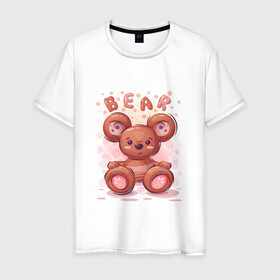 Мужская футболка хлопок с принтом Медвежонок Bear в Новосибирске, 100% хлопок | прямой крой, круглый вырез горловины, длина до линии бедер, слегка спущенное плечо. | bear | grizzly | kuma | гриззли | гризли | грозный | крутой | медведь | медвежонок | мишка