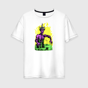 Женская футболка хлопок Oversize с принтом The face of war в Новосибирске, 100% хлопок | свободный крой, круглый ворот, спущенный рукав, длина до линии бедер
 | monster | ад | война | демон | дьявол | монстр | сатана | страшный | ужас | черт