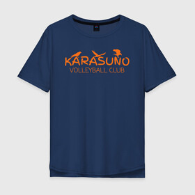 Мужская футболка хлопок Oversize с принтом Волейбольный клуб КАРАСУНО в Новосибирске, 100% хлопок | свободный крой, круглый ворот, “спинка” длиннее передней части | anime | haikyu | haikyuu | karasuno | karasuno high | manga | аниме | волейбол | волейбольный клуб | ворон | вороны | карасуно | крылья | лого | логотип | манга | надпись | птица | старшая школа | хаику | хаикую