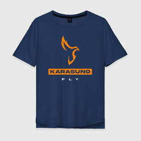 Мужская футболка хлопок Oversize с принтом KARASUNO лого Haikyu!! в Новосибирске, 100% хлопок | свободный крой, круглый ворот, “спинка” длиннее передней части | anime | haikyu | haikyuu | karasuno | karasuno high | manga | аниме | волейбол | волейбольный клуб | ворон | вороны | карасуно | крылья | лого | манга | надпись | перо | птица | старшая школа | хаику | хаикую