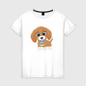 Женская футболка хлопок с принтом Собачка с бантиком в Новосибирске, 100% хлопок | прямой крой, круглый вырез горловины, длина до линии бедер, слегка спущенное плечо | cute | dog | woof | гав | забавный | пес | смешной | собака | щенок