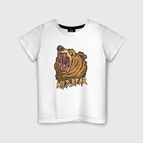 Детская футболка хлопок с принтом Дикий медведь в Новосибирске, 100% хлопок | круглый вырез горловины, полуприлегающий силуэт, длина до линии бедер | bear | grizzly | kuma | гриззли | гризли | грозный | крутой | медведь | медвежонок | мишка