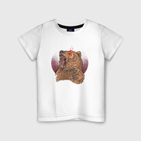 Детская футболка хлопок с принтом Злой медведь в Новосибирске, 100% хлопок | круглый вырез горловины, полуприлегающий силуэт, длина до линии бедер | bear | grizzly | kuma | гриззли | гризли | грозный | крутой | медведь | медвежонок | мишка