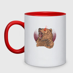 Кружка двухцветная с принтом Злой медведь в Новосибирске, керамика | объем — 330 мл, диаметр — 80 мм. Цветная ручка и кайма сверху, в некоторых цветах — вся внутренняя часть | Тематика изображения на принте: bear | grizzly | kuma | гриззли | гризли | грозный | крутой | медведь | медвежонок | мишка