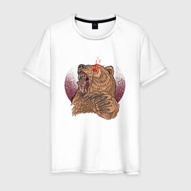 Мужская футболка хлопок с принтом Злой медведь в Новосибирске, 100% хлопок | прямой крой, круглый вырез горловины, длина до линии бедер, слегка спущенное плечо. | bear | grizzly | kuma | гриззли | гризли | грозный | крутой | медведь | медвежонок | мишка