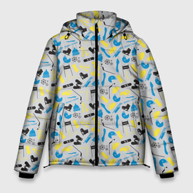 Мужская зимняя куртка 3D с принтом WINTER SPORTS в Новосибирске, верх — 100% полиэстер; подкладка — 100% полиэстер; утеплитель — 100% полиэстер | длина ниже бедра, свободный силуэт Оверсайз. Есть воротник-стойка, отстегивающийся капюшон и ветрозащитная планка. 

Боковые карманы с листочкой на кнопках и внутренний карман на молнии. | Тематика изображения на принте: biathlon | curling | figure skating | hockey | short track | skating | ski race | snowboard | sports | winter sports | биатлон | горные лыжи | зимние виды спорта | кёрлинг | конькобежный спорт | лыжные гонки | сноуборд | спорт | фигурное катание