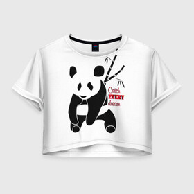 Женская футболка Crop-top 3D с принтом Панда и сон в Новосибирске, 100% полиэстер | круглая горловина, длина футболки до линии талии, рукава с отворотами | Тематика изображения на принте: животные | звери | лень | медведь | отдых | панда | природа | сон | усталость