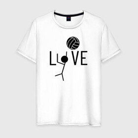 Мужская футболка хлопок с принтом LOVE VOLLEYBALL в Новосибирске, 100% хлопок | прямой крой, круглый вырез горловины, длина до линии бедер, слегка спущенное плечо. | Тематика изображения на принте: anime | haikyu | haikyuu | karasuno | manga | аниме | волейбол | волейбольный клуб | игрок | карасуно | люблю | манга | мяч | силуэт | старшая школа | схематично | хаику | хаикую | человечек | черный