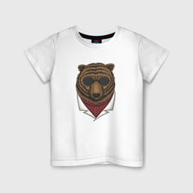Детская футболка хлопок с принтом Крутой Медведь в очках в Новосибирске, 100% хлопок | круглый вырез горловины, полуприлегающий силуэт, длина до линии бедер | bear | grizzly | kuma | гриззли | гризли | грозный | крутой | медведь | медвежонок | мишка