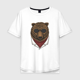 Мужская футболка хлопок Oversize с принтом Крутой Медведь в очках в Новосибирске, 100% хлопок | свободный крой, круглый ворот, “спинка” длиннее передней части | bear | grizzly | kuma | гриззли | гризли | грозный | крутой | медведь | медвежонок | мишка