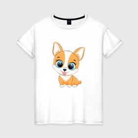 Женская футболка хлопок с принтом Добрая Собачка в Новосибирске, 100% хлопок | прямой крой, круглый вырез горловины, длина до линии бедер, слегка спущенное плечо | cute | dog | woof | гав | забавный | пес | смешной | собака | щенок