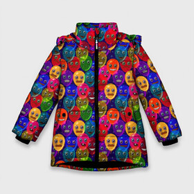 Зимняя куртка для девочек 3D с принтом Воздушные Шарики в Новосибирске, ткань верха — 100% полиэстер; подклад — 100% полиэстер, утеплитель — 100% полиэстер. | длина ниже бедра, удлиненная спинка, воротник стойка и отстегивающийся капюшон. Есть боковые карманы с листочкой на кнопках, утяжки по низу изделия и внутренний карман на молнии. 

Предусмотрены светоотражающий принт на спинке, радужный светоотражающий элемент на пуллере молнии и на резинке для утяжки. | emoji | emoticons | smile | знак | колобок | позитив | праздник | рожица | символ | смайл | смайлики | улыбка | шарики | эмодзи