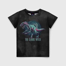 Детская футболка 3D с принтом The dark wild в Новосибирске, 100% гипоаллергенный полиэфир | прямой крой, круглый вырез горловины, длина до линии бедер, чуть спущенное плечо, ткань немного тянется | арт | графика | динозавр | животные | звери | ночь | тьма | ужасы | юрский период
